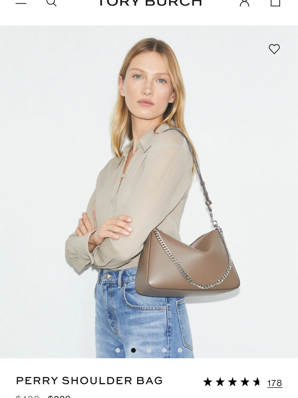 Tory Burch Pebbled Taupe Leather Chain Shoulder Bag